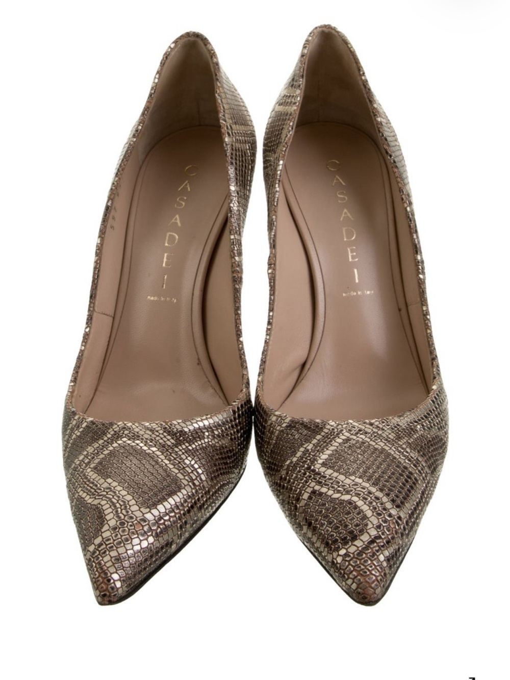 Casadei Taupe Snake-Print Pointed-Toe Pumps